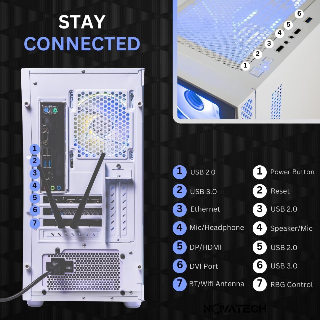 NOVATECH Phantom 2 - Prebuilt Gaming PC Desktop Computer - RTX 3050 - i7 Xeon 3.5GHz - 16GB RAM - 512GB M.2 SSD WiFi/BT, Win 11 Pro - Gaming Computer Tower, Pre Built PC Gaming - 1 Year Warranty - Image 8