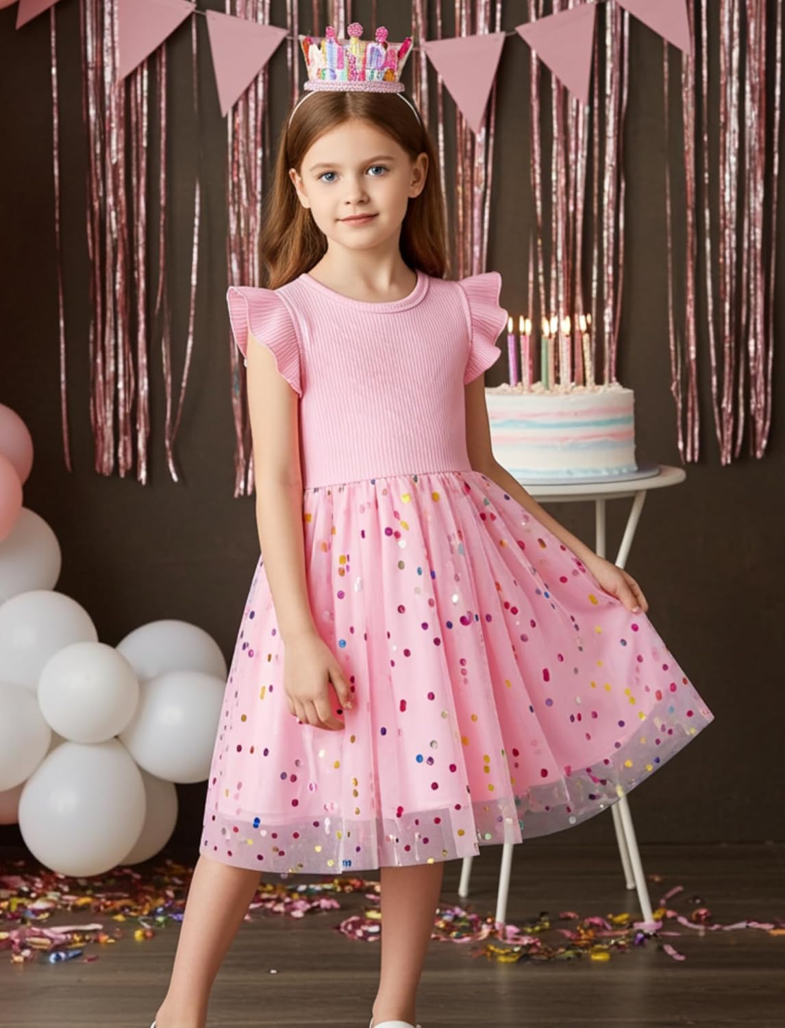 PATPAT Girl's Tulle Dress Tutu Party Birthday Poster Formal Fancy Flower Princess Dresses - Image 3