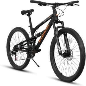 Mountain Bike 24/26/27.5 Inch,Full Dual Suspension, 21-Speed Disc Brake,Carbon Steel Adult Sport Bicycle for Mens Womens