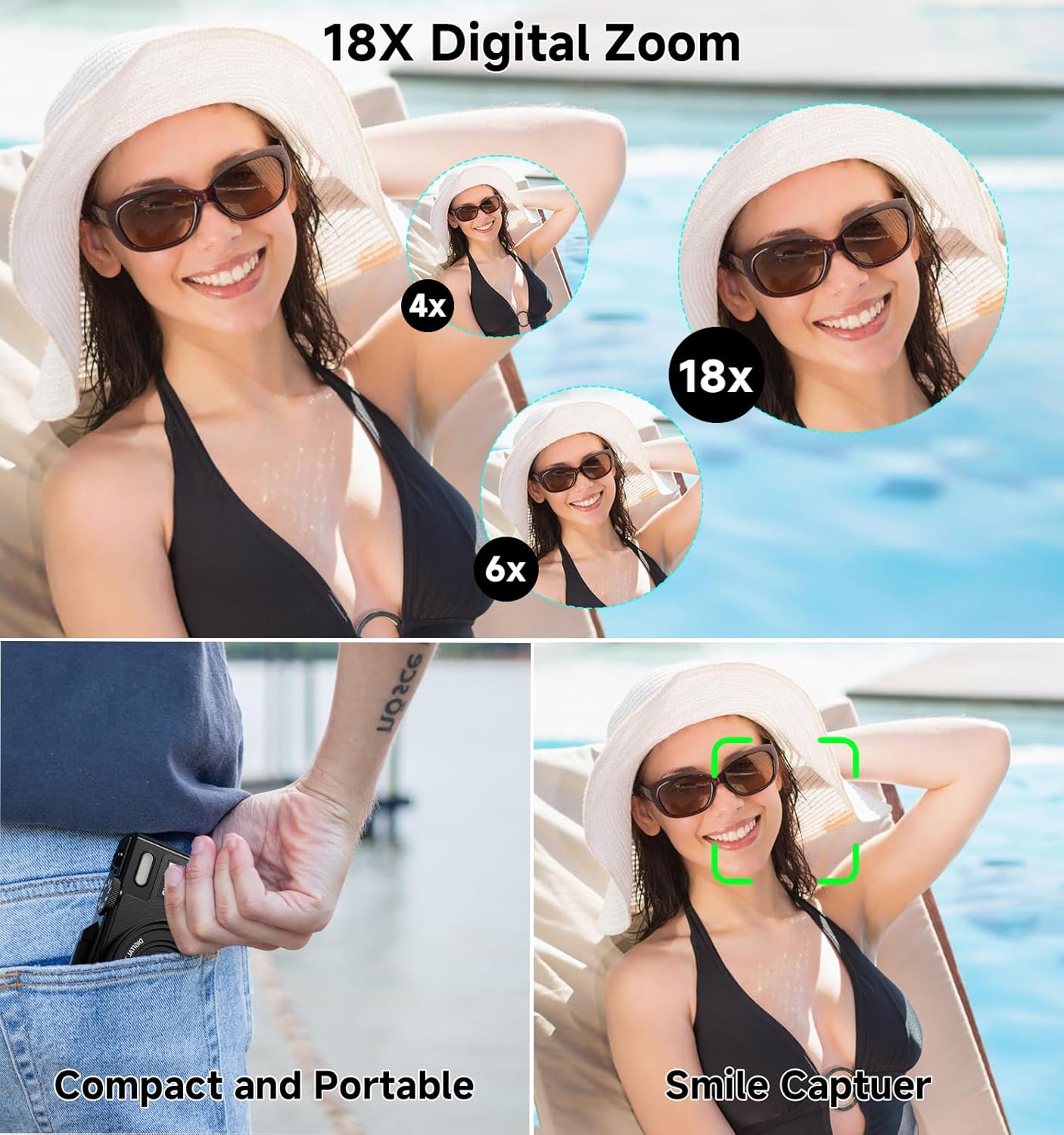 Digital Camera, UHD 5K Travel Camera 80MP Compact Cameras with 18X Zoom Vlogging Camera for YouTube with Flip Screen 3" 180° Video Cameras with 64GB SD Card for Beginners & Adults (Black) - Image 6