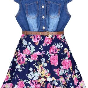 YJ.GWL Western Dress Girls, Denim Tops Flower Girl Dress, Princess Dresses for Girls, Party Dresses for Girls 3-14 Years