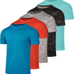 Real Essentials 5 Pack: Youth Dry-Fit Wicking Active Athletic Performance Short Sleeve T-Shirt Boys & Girls Shirts