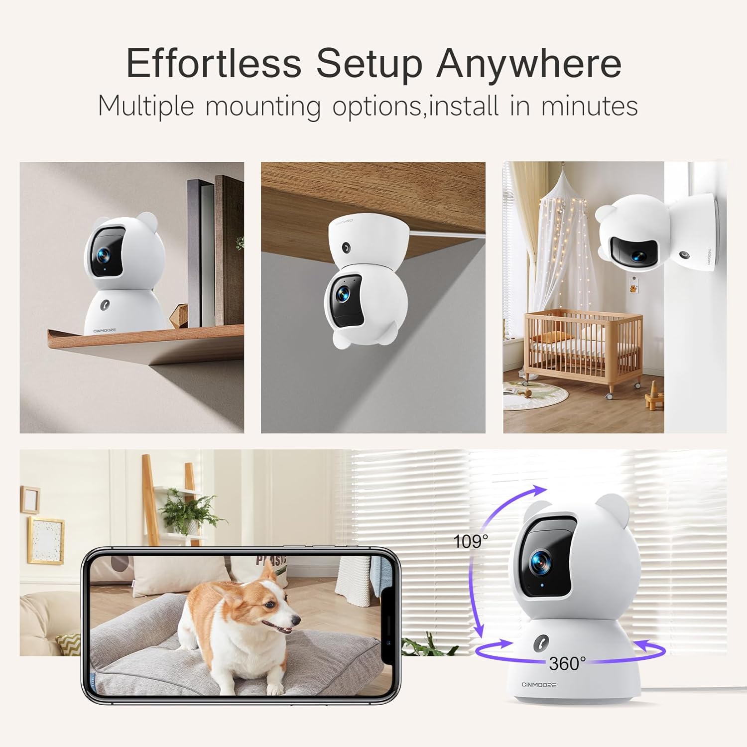 2.5K Security Camera Indoor, Non-Subscription AI Person/Pet/Cry Detection, 4MP Pet/Dog/Cat Camera w/Phone App, Pan Tilt 2.4GHz WiFi Cameras for Home Security, Full Duplex 2-Way Audio, IR Night Vision - Image 8