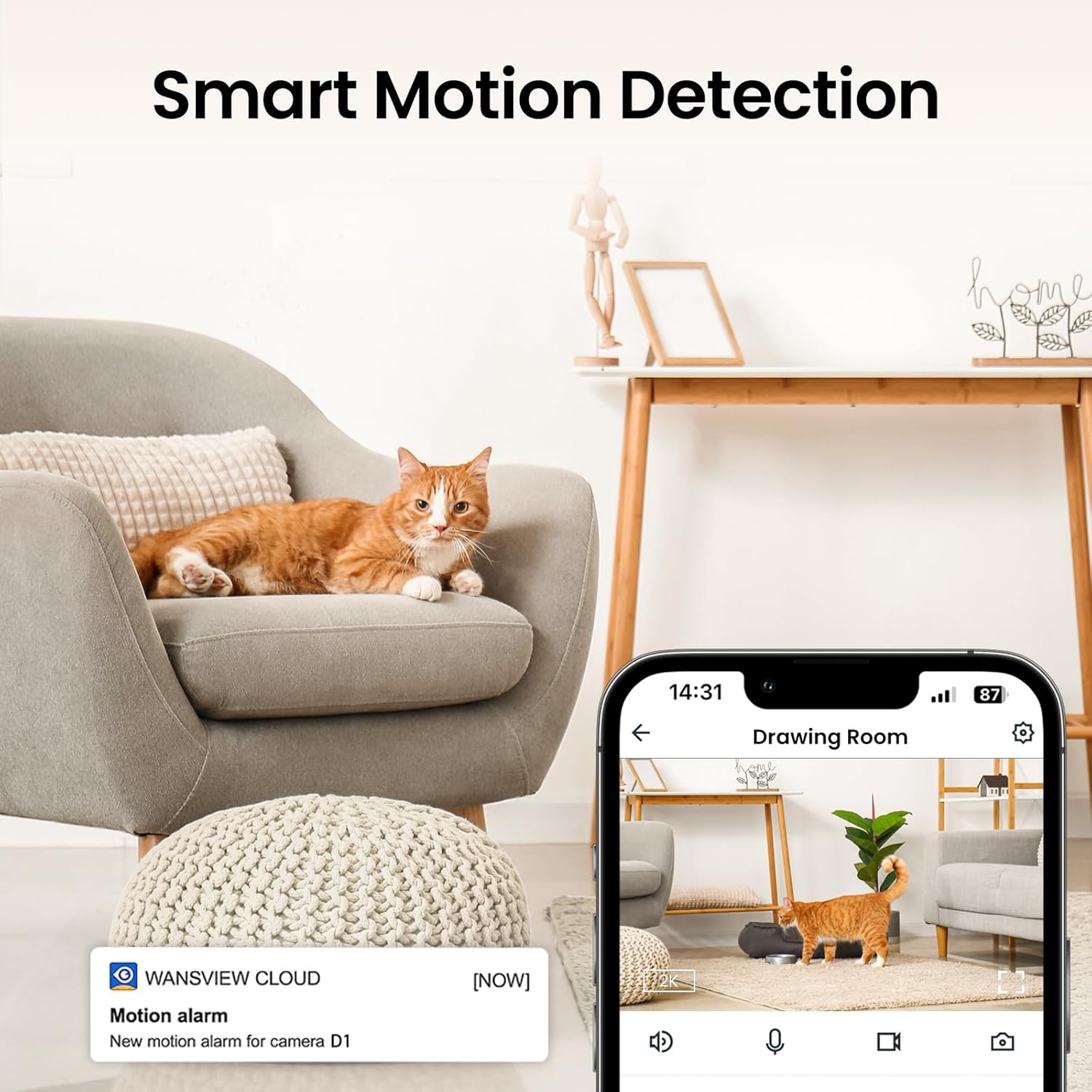 Cinnado Security Camera Indoor-2K 360° WiFi Cameras for Home Security,Pet/Dog/Baby Camera with Phone app, 2-Way Audio, Night Vision, 24/7 SD Card Storage, Works with Alexa & Google Home (2.4Ghz)-D1 - Image 8