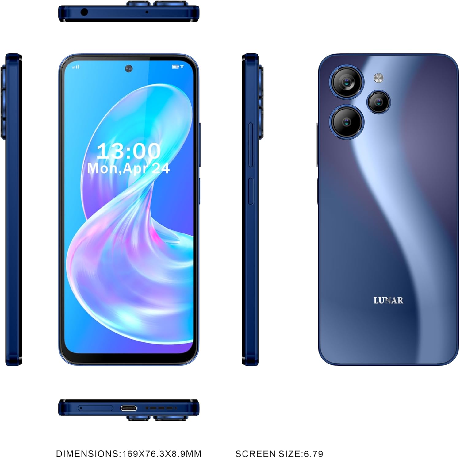 LUNAR Eclipse L1 5G Unlocked Phone, Android 14 Smartphone, 6.79" FHD+ Display, 5000mAh Battery, 18W Fast Charging, 50MP+5+2 Rear Camera, GPS, AI Face & Fingerprint Unlock, Aura Blue - Image 8