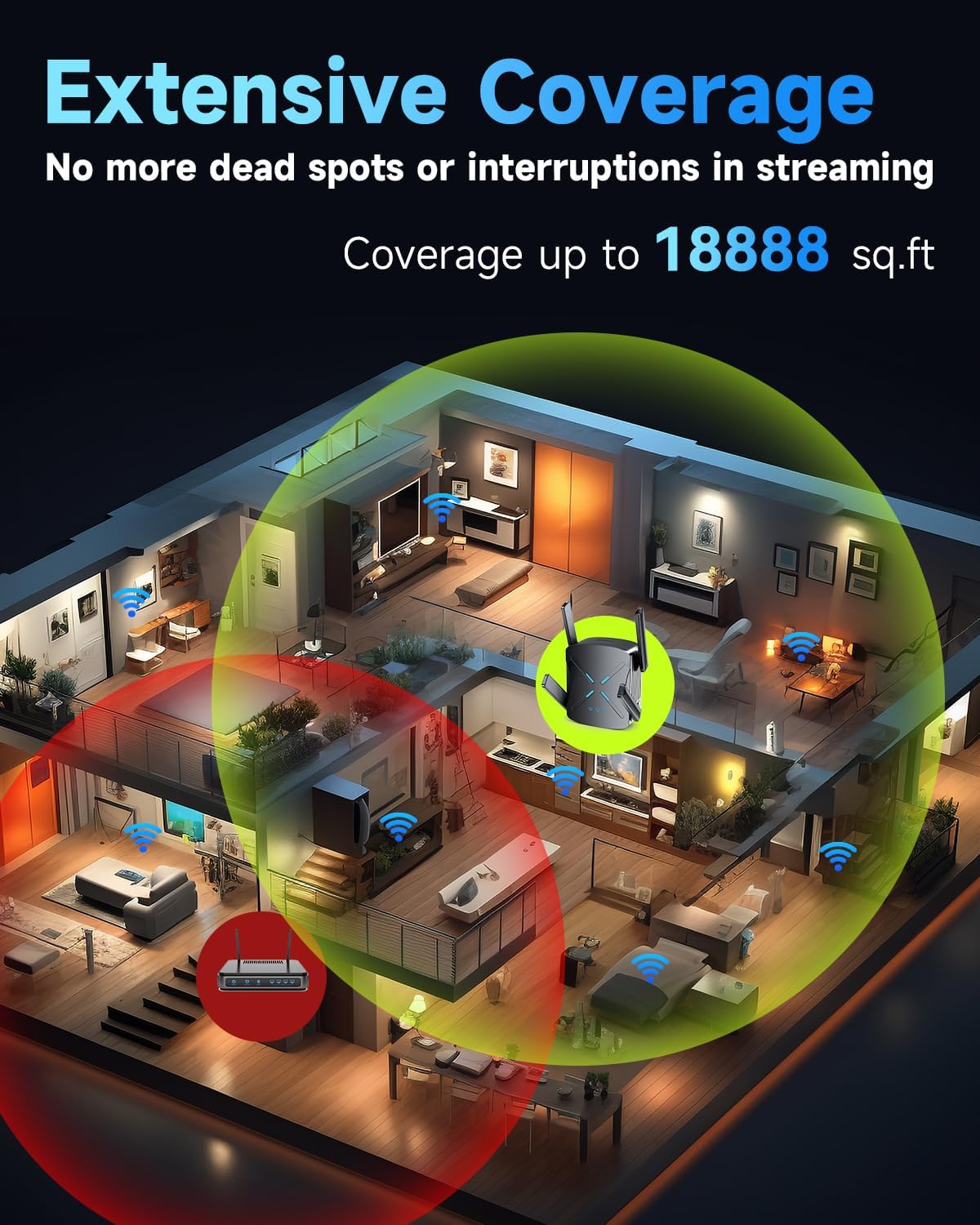 2026 WiFi Extender, New Gen Wi-Fi 6 Signal Booster Range up to 18,888 sq.ft for Home, Dual-Band Internet Extender WiFi Booster w/Gigabit Ethernet Port, Wireless Router Repeater 1-Tap Setup - Image 2