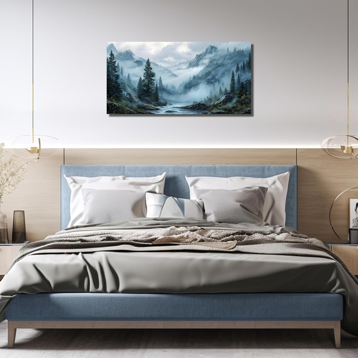 Foggy Forest Wall Art for Living Room Tree Canvas Wall Art for Office Mountain Pictures Wall Decor for Bedroom Size 20 x 40 Inch - Image 5