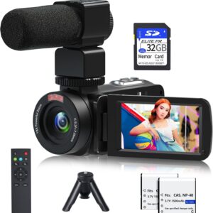 Video Camera, 1080P 30MP Camcorder IR Night Vision Vlogging Camera for YouTube,3.0″ LCD Screen 18X Digital Zoom Recorder Camera with Remote Control, Microphone, Mini Tripod, 2 Battries, 32GB SD Card