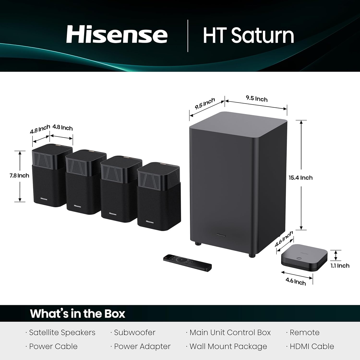 Hisense HT Saturn 4.1.2Ch Sound Bar with Wireless Subwoofer, Dolby Atmos, DTS:X, Bluetooth 5.3, EzPlay, 4K HDMI Pass Through, Roku TV Ready, HDMI/AUX/ARC/Optical/USB, 5 EQ Modes, Hi Concerto - Image 2