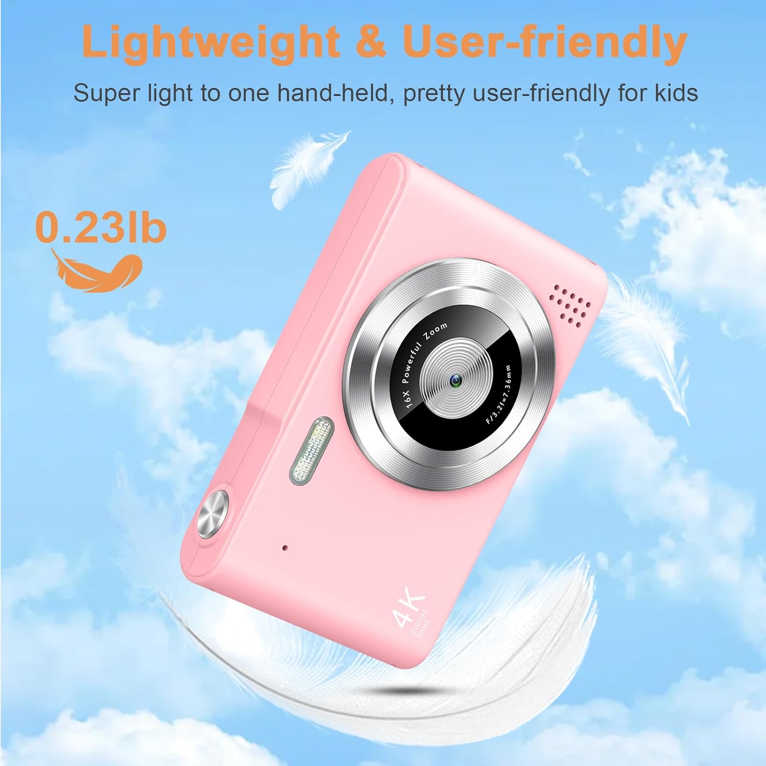 Digital Camera, Camera for Kids, UHD 4K 48MP Point and Shoot Digital Cameras with 64GB SD Card and 16X Digital Zoom Anti Shake, Compact Portable Small Gift for Boys Girls Students, Pink - Image 7