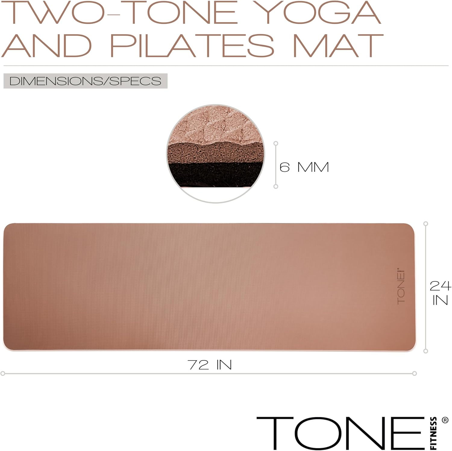 TONE Fitness Yoga Mat 1/4" Thick Non Slip Exercise & Pilates Mat for Home Workouts with Carrying Strap | Multiple Options - Image 5