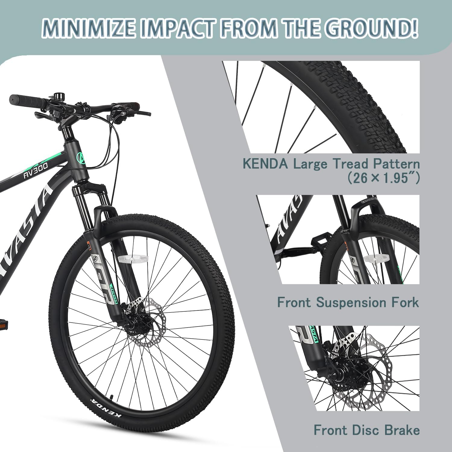AVASTA AV300 26 27.5 inch Mountain Bike with 21-Speed,Aluminum Frame, Dual Disc Brake, Comfortable Saddle,Multiple Colors - Image 2