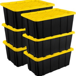 Sterilite 6-Pack Industrial Tote, Plastic Storage Container Bins with Lids, 27 Gallon – Heavy-Duty Organizing Containers for Closet, Bathroom, and Office