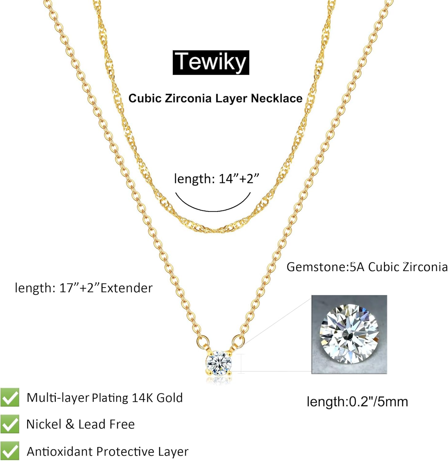 Tewiky Dainty 14k Gold Plated/Silver Cubic Zirconia Necklaces for Women, Simple CZ Jewelry Necklaces Trendy Gifts - Image 4
