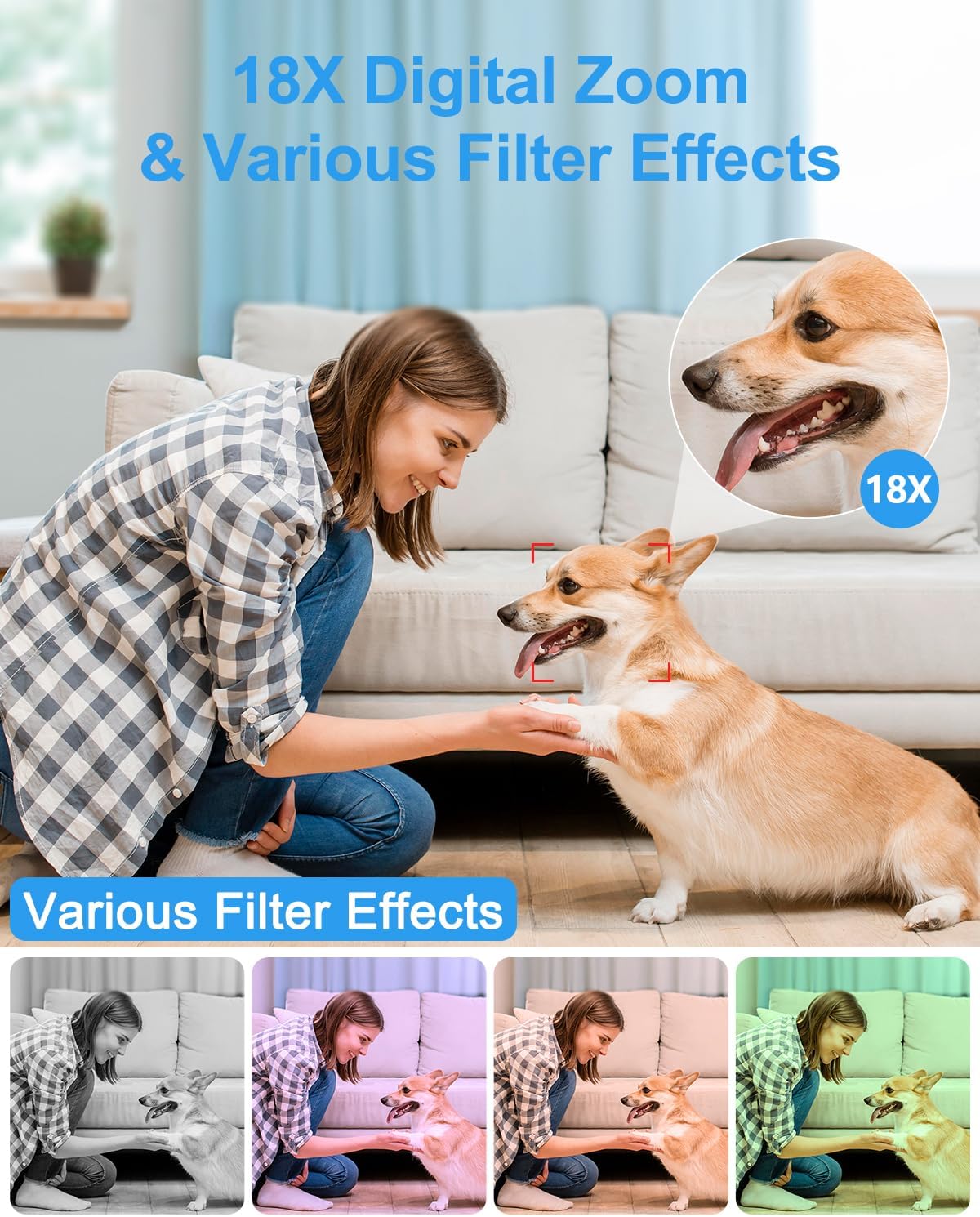 5K Digital Camera, 80MP Dual Screen Autofocus Vlogging Camera, 18X Zoom Point and Shoot Camera for Photography, Flash, 32GB Card, 2 Batteries, Compact Camera for Teens Adults (White) - Image 5