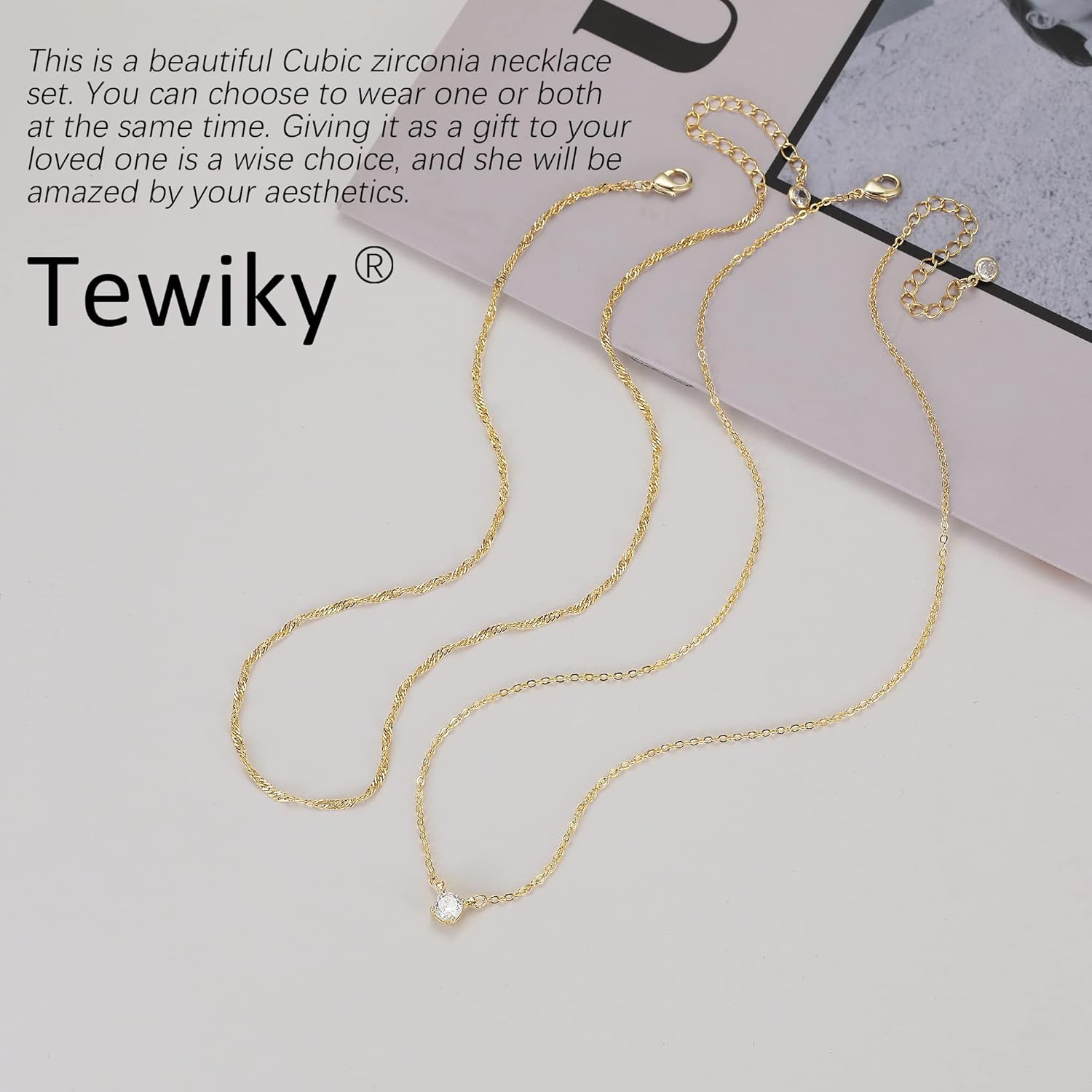 Tewiky Dainty 14k Gold Plated/Silver Cubic Zirconia Necklaces for Women, Simple CZ Jewelry Necklaces Trendy Gifts - Image 6