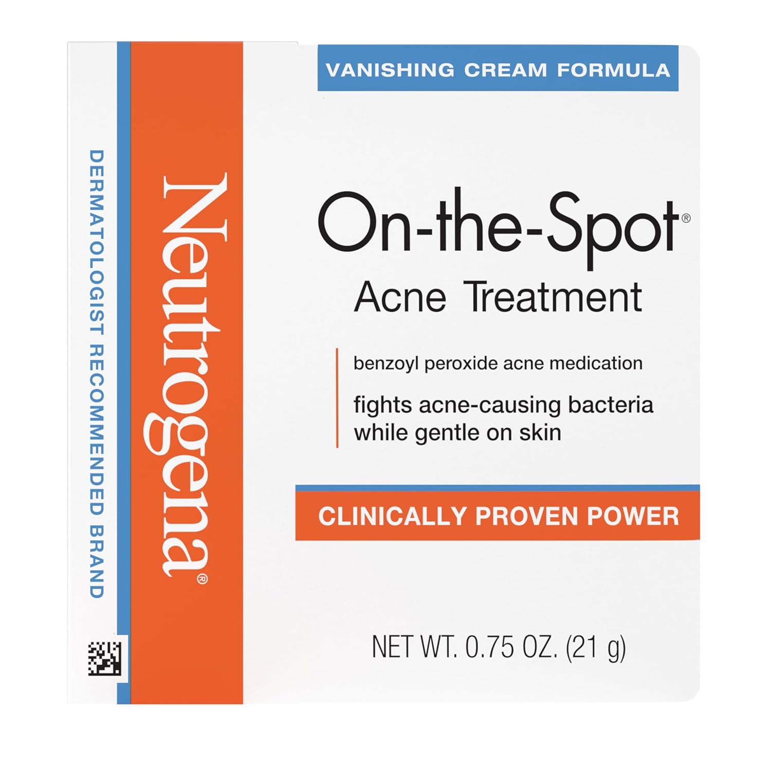 Neutrogena On-The-Spot Acne Spot Treatment Cream with 2.5% Benzoyl Peroxide, Gentle Face Blemish Medicine for Acne-Prone Skin, Vanishing Formula, Clinically Proven Day-1 Results, 0.75-Ounce Tube - Image 4