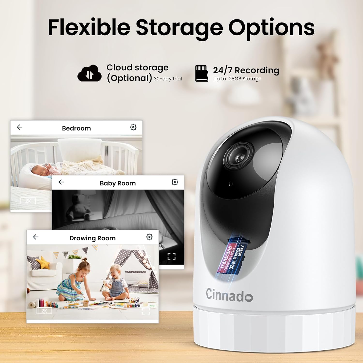 Cinnado Security Camera Indoor-2K 360° WiFi Cameras for Home Security,Pet/Dog/Baby Camera with Phone app, 2-Way Audio, Night Vision, 24/7 SD Card Storage, Works with Alexa & Google Home (2.4Ghz)-D1 - Image 6