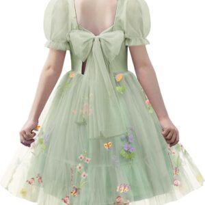 Arshiner Girls Dresses Tulle Bow Tie Back Puff Sleeve Party Holiday Spring Summer Dress for 6-16