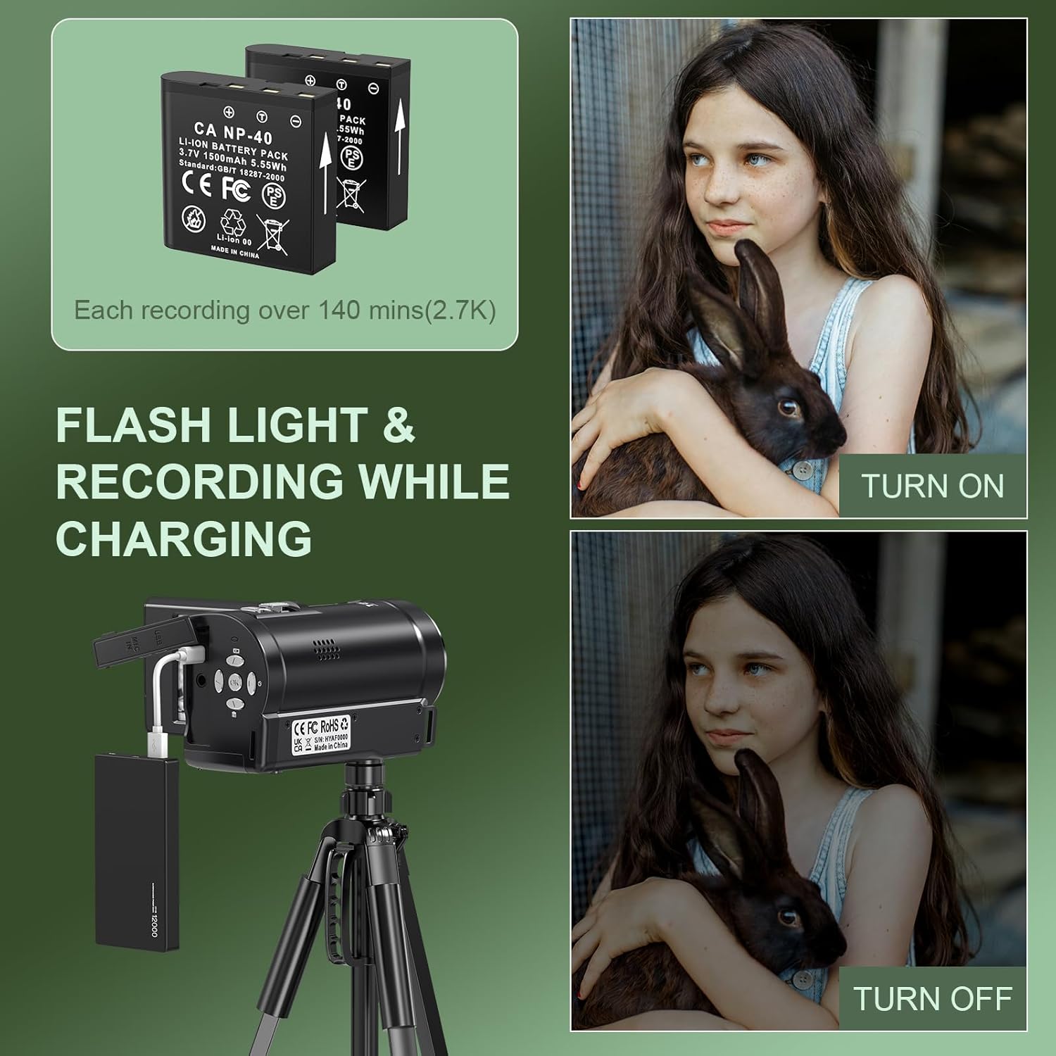 2.7K Video Camera Camcorder 16X Digital Zoom QHD 50MP YouTube Vlogging Camera Webcam 270 Degree Rotation Screen Camcorders with 32G SD Card and 2 Batteries Recording While Charging - Image 4