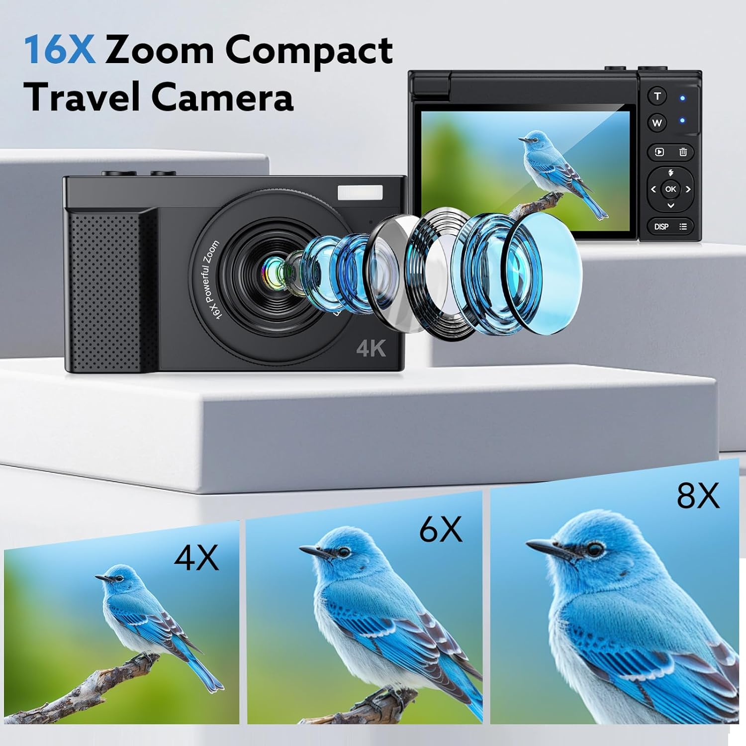 4K Digital Camera,64MP Camera for Photography with 3" 180° Flip Screen,16X Vlogging Camera for YouTube with 64GB Micro SD Card for Beginner, Teens - Image 6