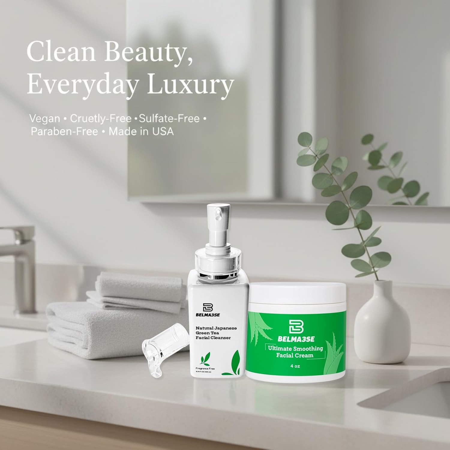 Green Tea Cleanser 10.14 Fl Oz and Hydrating Facial Cream 4 Oz Set – Clean Beauty Routine with Aloe, Cucumber, Coconut Oil & Vitamin E – Lightweight, Vegan & Cruelty-Free - Image 8