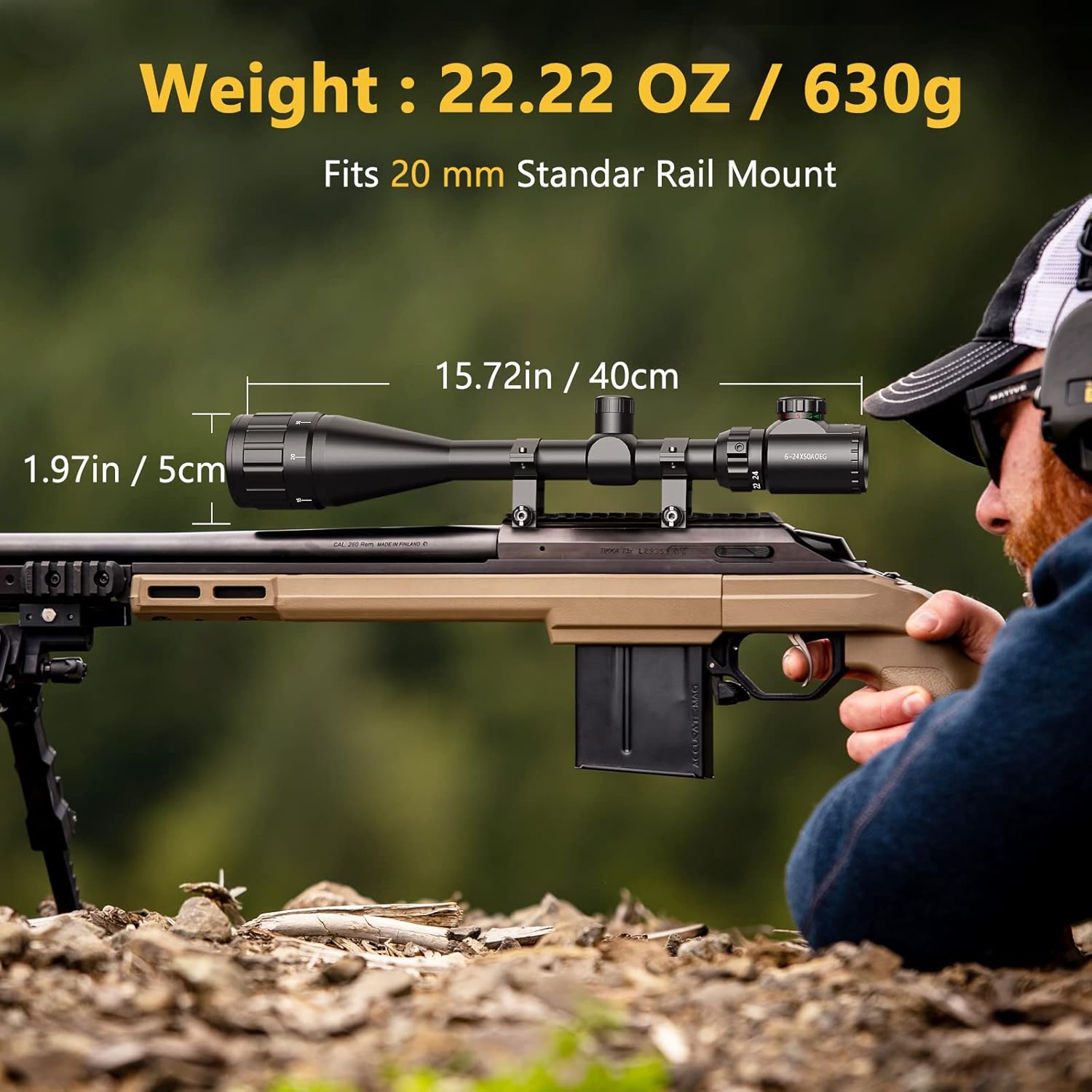 CVLIFE Rifle Scope 6-24x50 AO Red and Green Illuminated Long Range Scope for Hunting with Scope Rings - Image 6