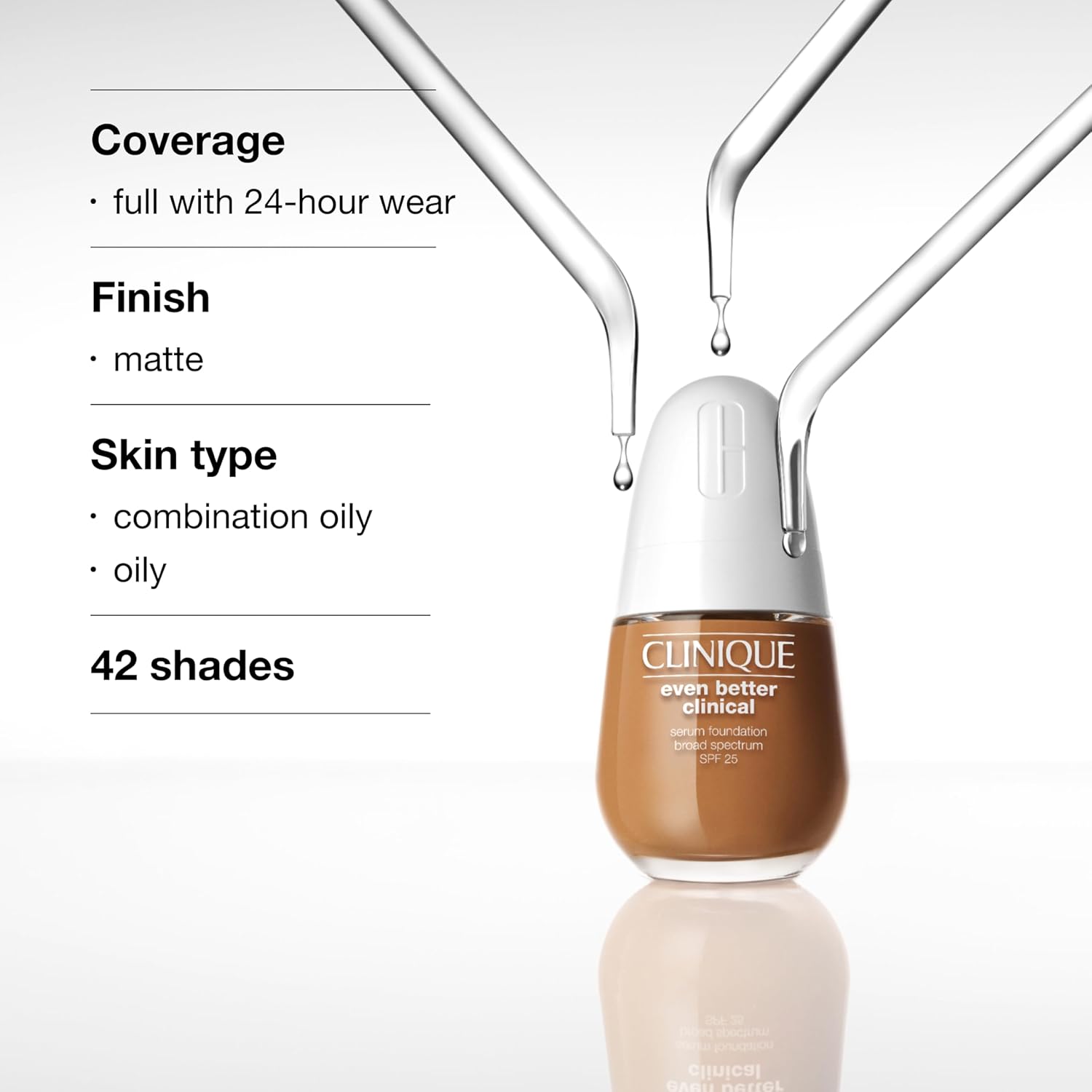 Clinique Even Better Clinical Serum Full Coverage Hydrating Foundation Broad Spectrum SPF 25 With Vitamin C, Salicylic Acid + Hyaluronic Acid For Oily Skin Types - Image 6