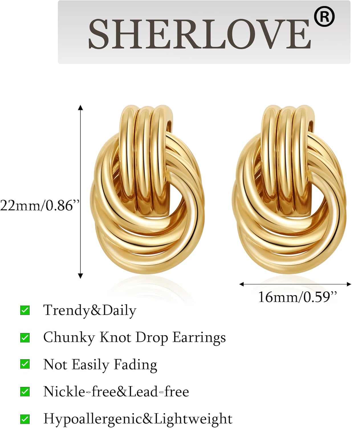 Trendy Gold Plated Knot Earrings for Women Chunky Statement Drop Dangle Earrings Lightweight Hypoallergenic Fashion Accessories Gold Jewelry Gifts for Womens - Image 4