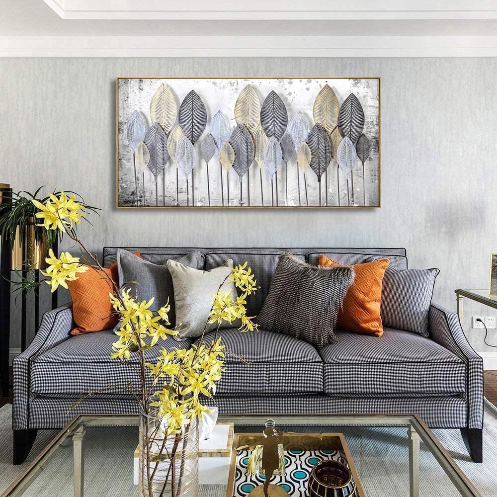 Wall Art Light modern Abstract Canvas wall art Black and white leaves Frames - Canvas Painting artwork Wall Art Print Poster for Living Room Decoration 30"x60" with Framed - Image 5