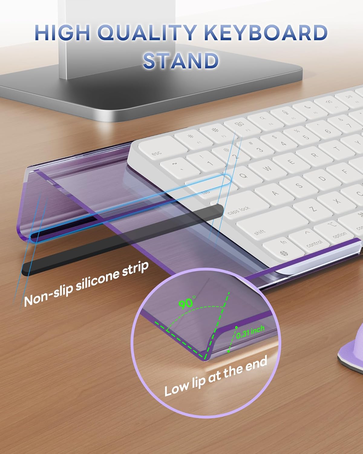 Computer Keyboard Stand for Desktop, Keyboard Wrist Rest Holder Stand for Easy Typing with Wrist Pad for Office Desk, Home, School(Purple) - Image 5