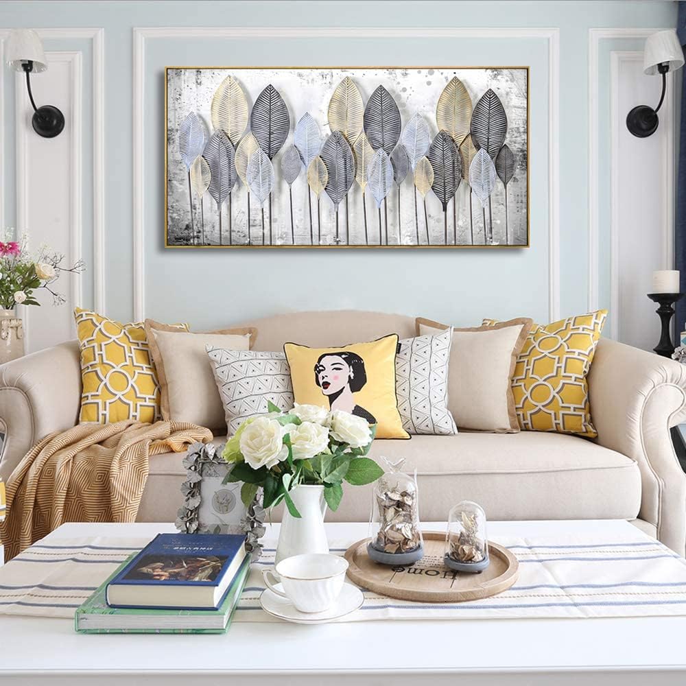 Wall Art Light modern Abstract Canvas wall art Black and white leaves Frames - Canvas Painting artwork Wall Art Print Poster for Living Room Decoration 30"x60" with Framed - Image 4