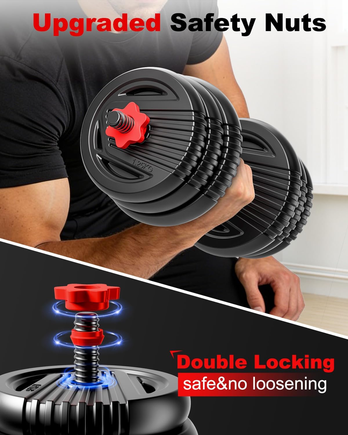 Adjustable Dumbbells, 20/30/45/70/90lbs Free Weight Set with Connector,5 in1 Dumbbells Set Used as Barbell,Kettlebells,Push up Stand,Fitness Exercises for Home Gym Suitable Men/Women - Image 6