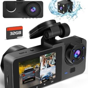 Dash Camera for Cars,4K Full UHD Car Camera Front Rear with 32GB Card,Built-in Super Night Vision,2.0” IPS Screen,170°Wide Angle,WDR, 24H Parking Mode, Loop Recording.