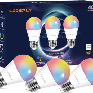 A15 LED Smart Bulb, Compatible with Alexa, Google Home, E26, 5W=40W, Color Changing, Dimmable WiFi Light Bulbs, 2.4GHZ WiFi Only, No Hub Required, 3 Pack