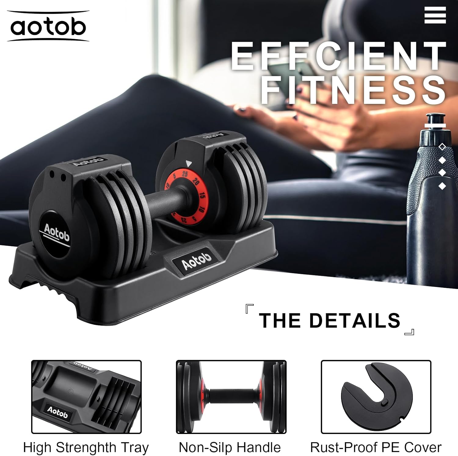 AOTOB 25/55 LBS Adjustable Dumbbell Set, Anti-Slip Fast Adjusting with Turning Handle, Adjustment for Men and Women, Weights Pair for Compact Home Gym Exercise Strength - Image 4
