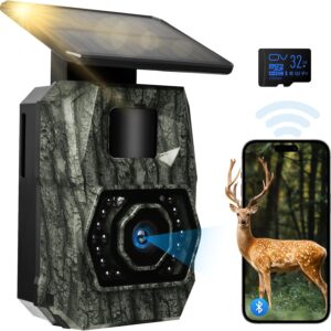 MAXDONE Solar Trail Camera WiFi Bluetooth, 48MP 30fps Game Camera Built-in 5200mAh Rechargeable Battery with Motion Activated 0.1s Trigger Speed Trail Cam IP66 with 32GB TF Card