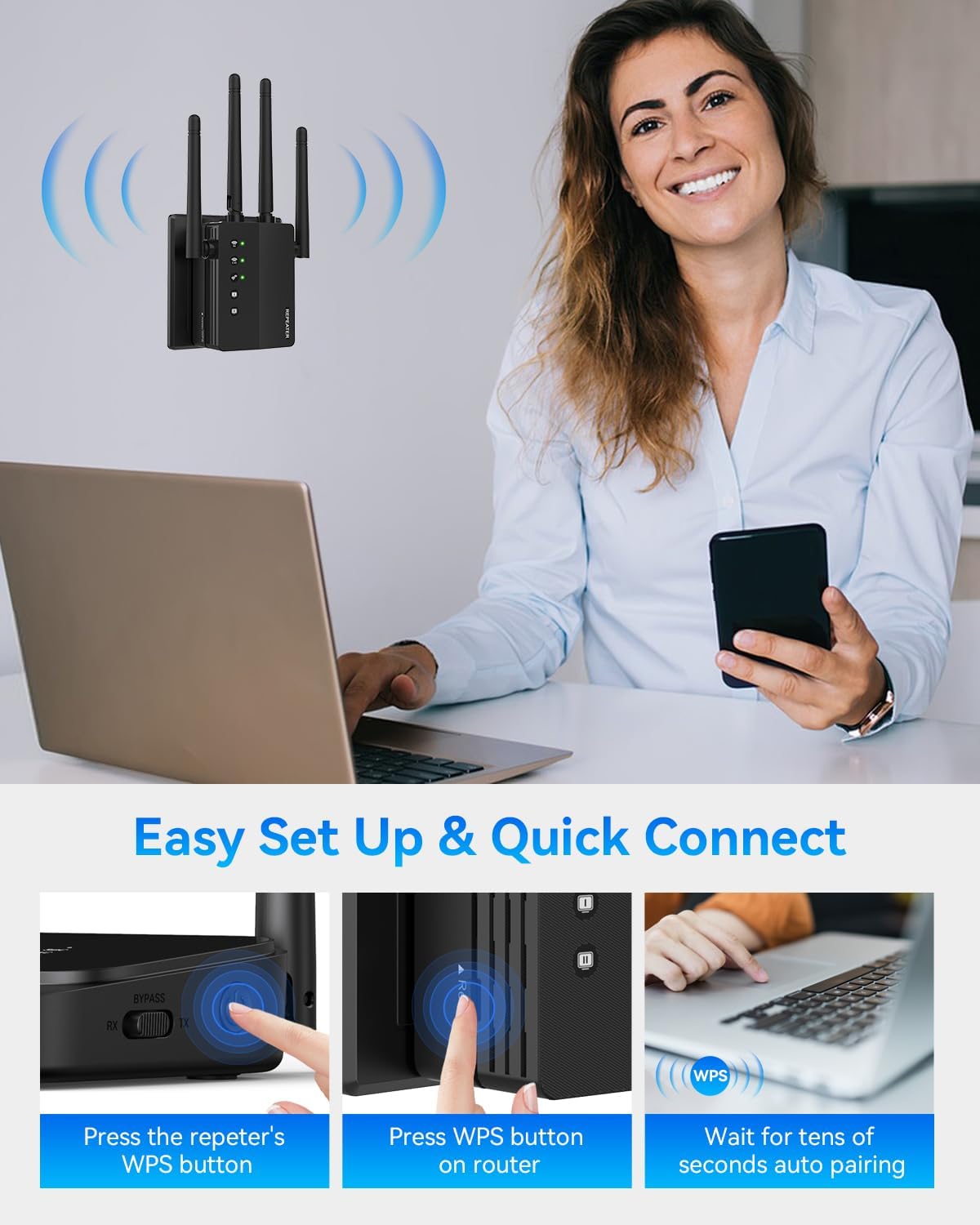 1200Mbps Dual Band 5GHz/2.4GHz WiFi Extender, WiFi Extender Signal Booster, 12880 Sq.Ft Coverage, 105-Device Support, Setup for Home & Outdoor Use - Image 4