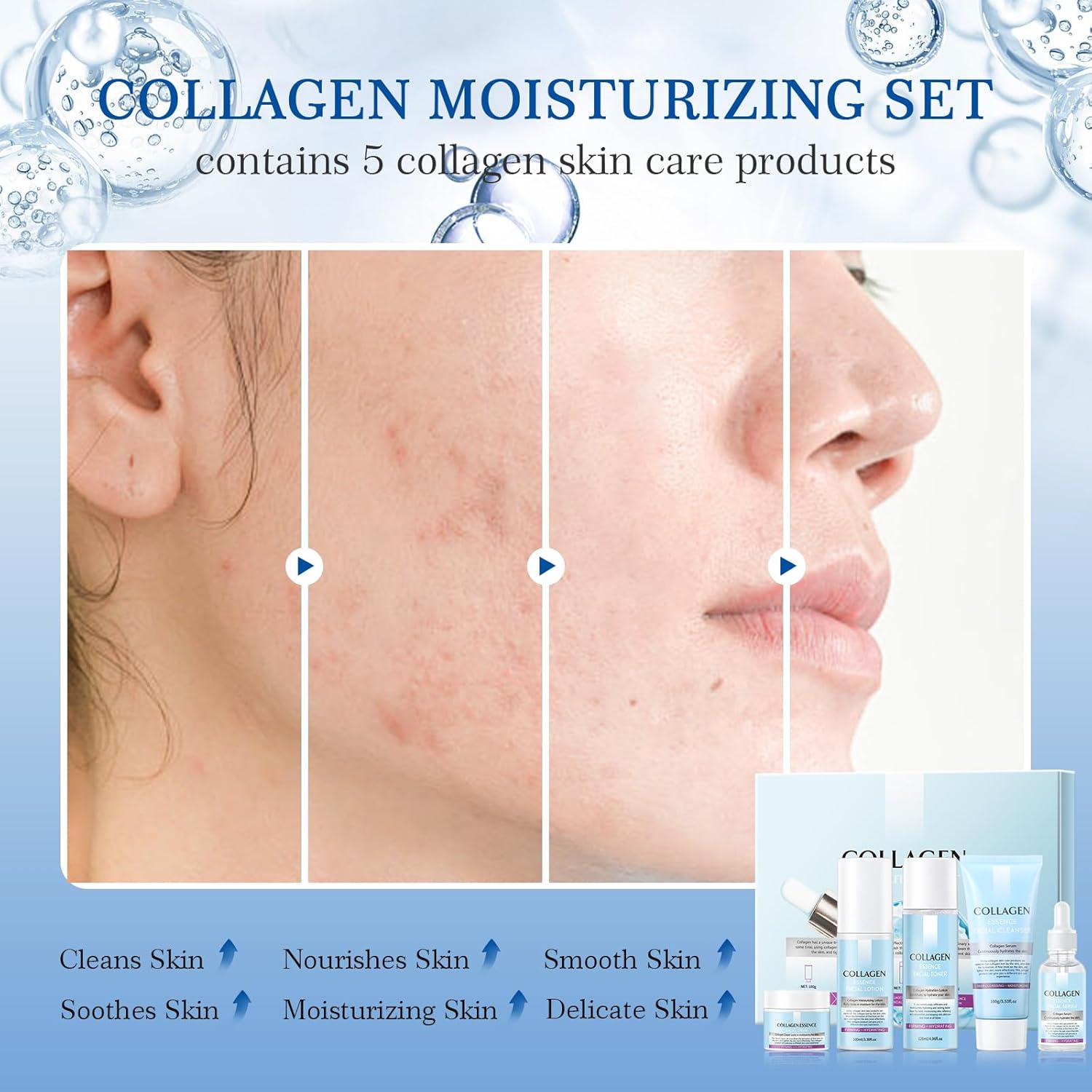 Collagen Skin Care Sets, 5 Pcs Facial Set for Skin Care for Women with Cleanser, Serum, Toner, Lotion & Cream, for Firming Skin, Reduce Wrinkles - Image 3