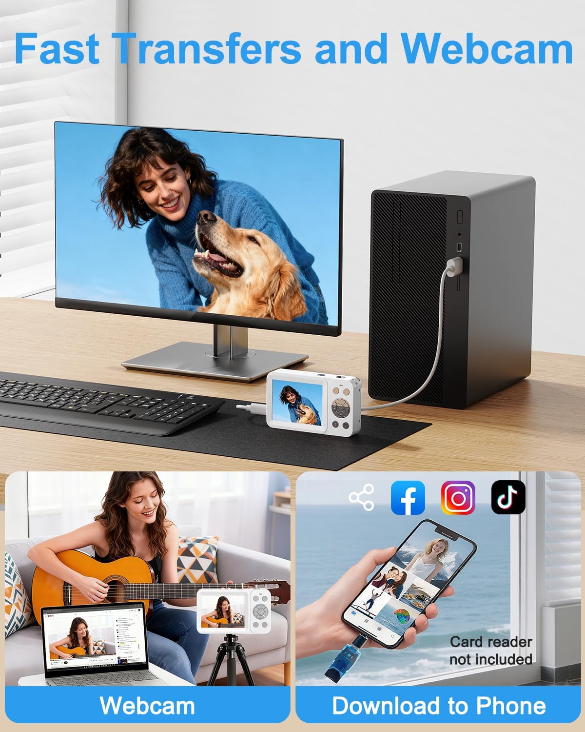 5K Digital Camera, 80MP Dual Screen Autofocus Vlogging Camera, 18X Zoom Point and Shoot Camera for Photography, Flash, 32GB Card, 2 Batteries, Compact Camera for Teens Adults (White) - Image 8