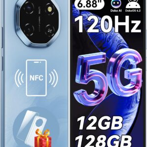 Blackview Shark 6 Unlocked Android Phones 5G (2025), Android 15 Cell Phone Unlocked, 6.88″ 120Hz Display, 12GB+128GB/2TB, 16MP+8MP AI Camera, 5000mAh/18W,Fingerprint/Face ID,Dual SIM/GPS/OTG/NFC,Blue