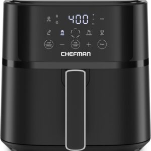 Chefman Air Fryer – 6 QT Compact Airfryer for Quick & Easy Meals in Minutes, Features Hi-Fry Technology for Extra Crisp, Touchscreen Controls with 4 Presets, Nonstick & Dishwasher Safe Basket – Black