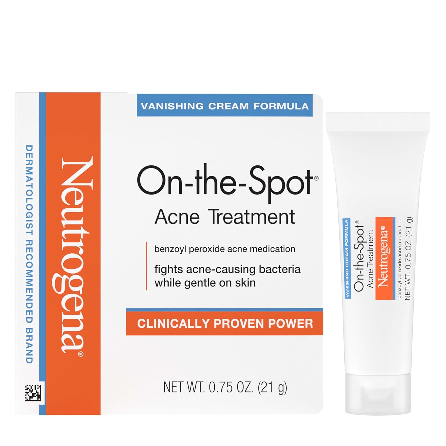 Neutrogena On-The-Spot Acne Spot Treatment Cream with 2.5% Benzoyl Peroxide, Gentle Face Blemish Medicine for Acne-Prone Skin, Vanishing Formula, Clinically Proven Day-1 Results, 0.75-Ounce Tube - Image 2