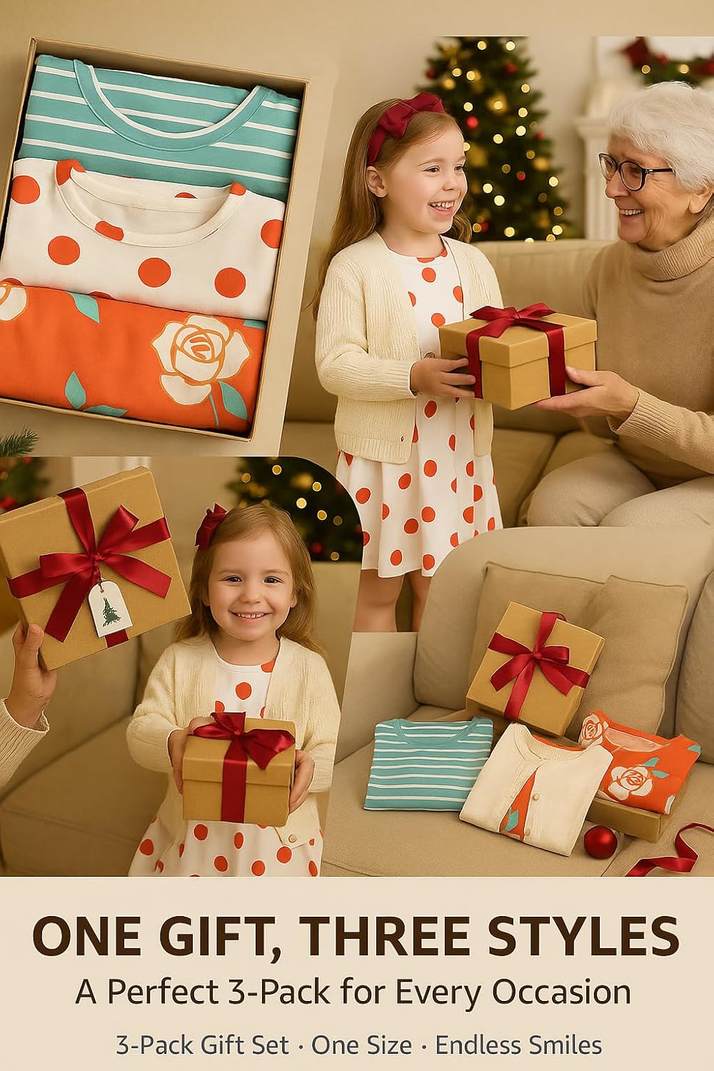 PATPAT Toddler Girl Floral Skater Multipack Dresses 3-Pack Polka Dots Short Sleeve Priness A-line Dress - Image 7