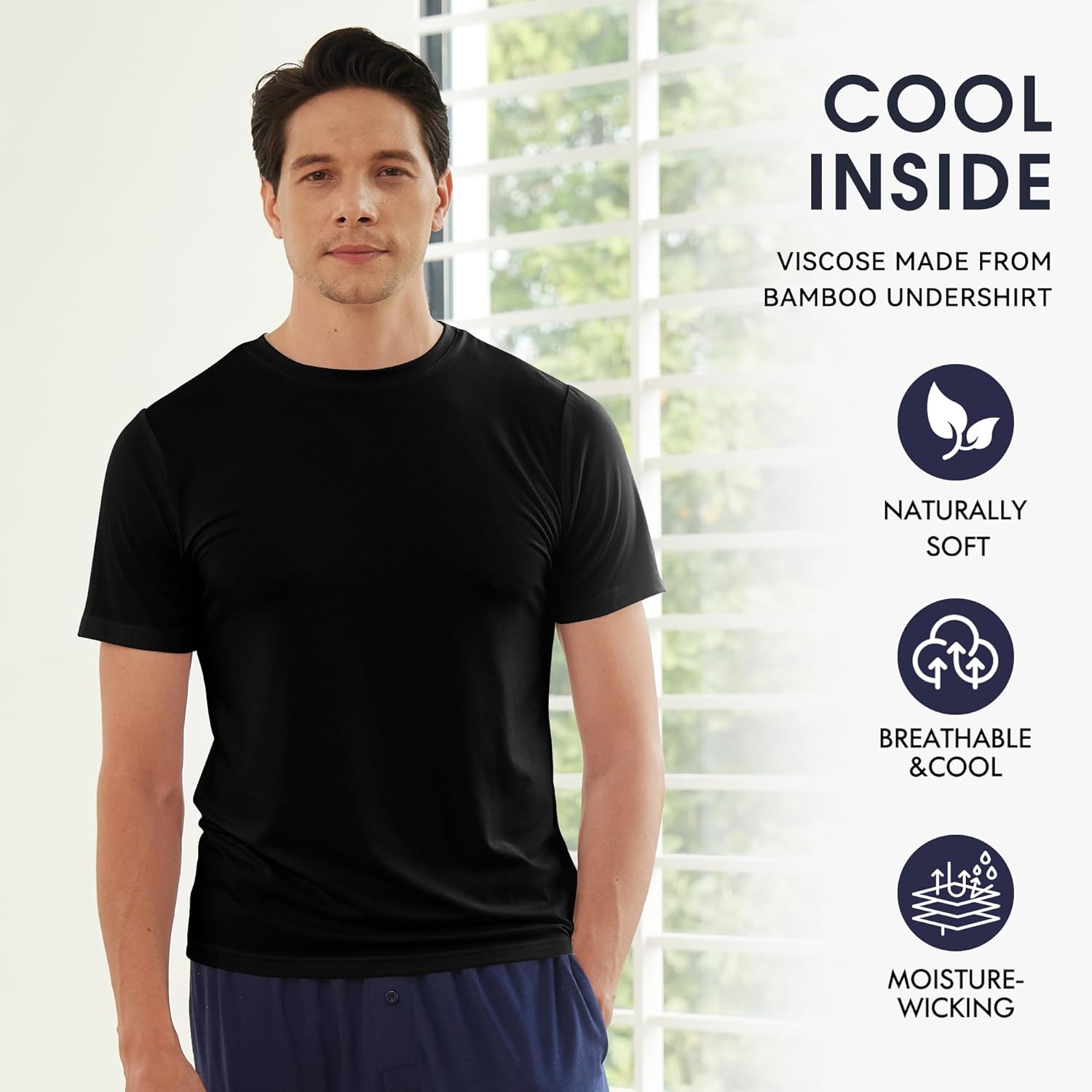 BAMBOO COOL Men's Undershirts Moisture-Wicking Crewneck T Shirts, Breathable Stretch Soft Tees for Men, 3 or 6 Pack - Image 4