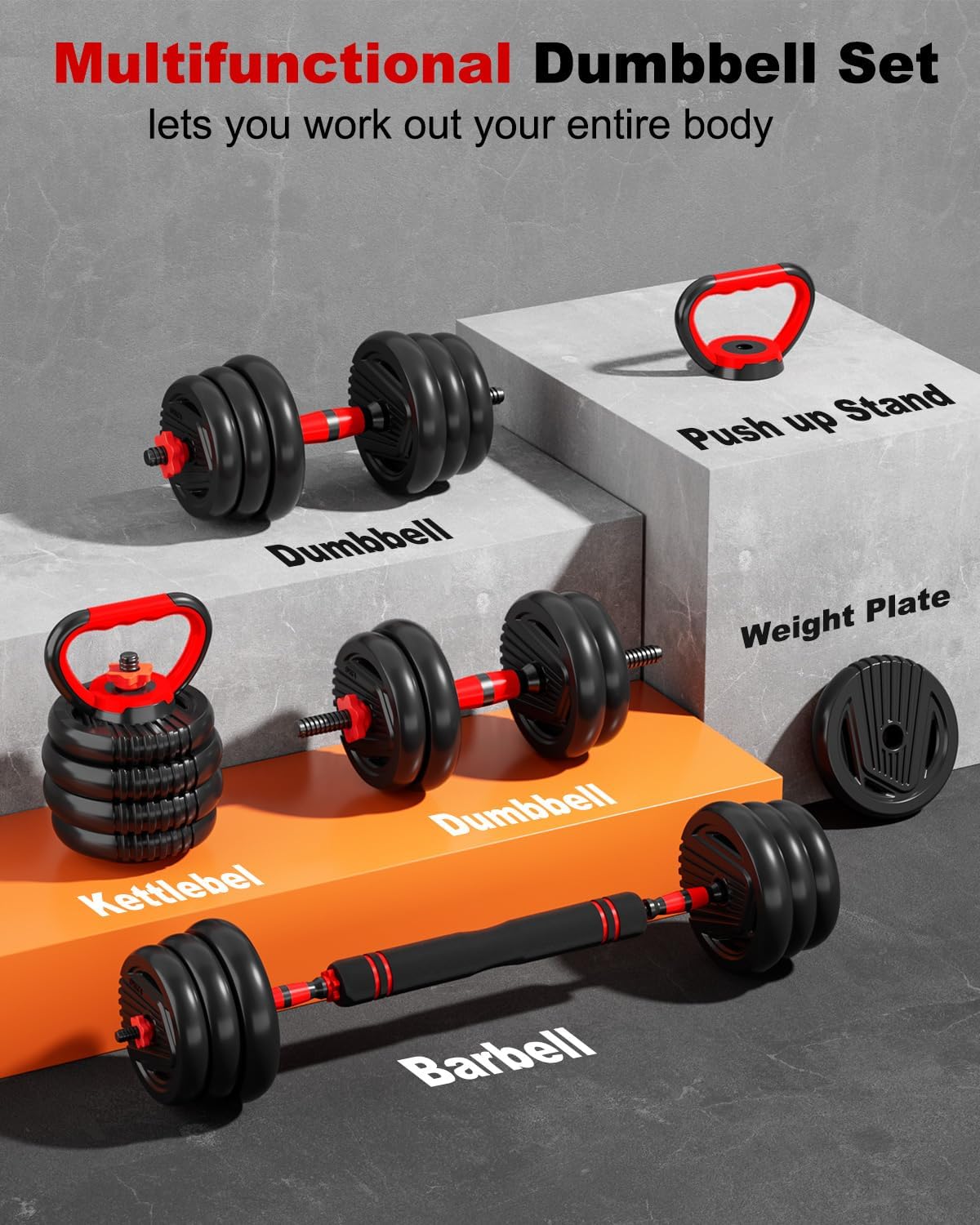 Adjustable Dumbbells, 20/30/45/70/90lbs Free Weight Set with Connector,5 in1 Dumbbells Set Used as Barbell,Kettlebells,Push up Stand,Fitness Exercises for Home Gym Suitable Men/Women - Image 5