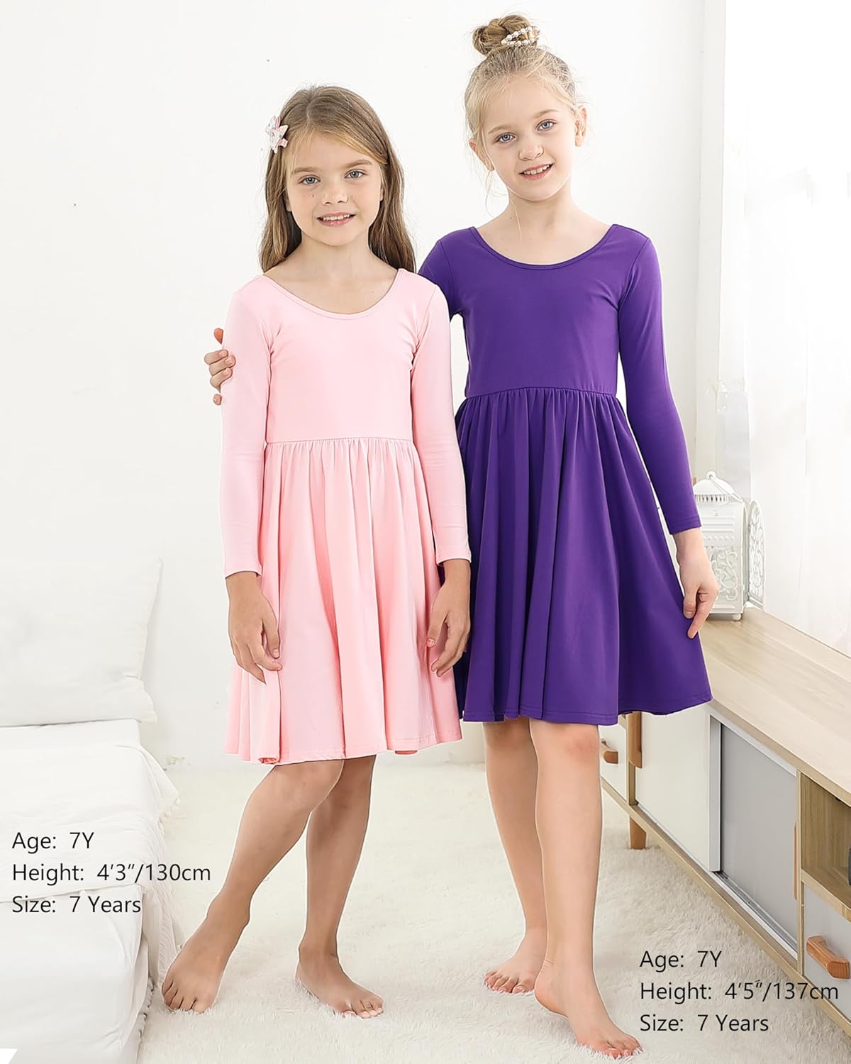 Stelle Long Sleeve Girls Dress Toddler White Dresses Skater Twirl Cotton A-Line Dress for School Casual - Image 6