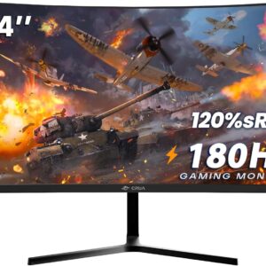 CRUA 24” Curved Gaming Monitor, 180Hz/144Hz FHD 1080P, Support 120% sRGB, AMD FreeSync, Low Motion Blur, Wall Mount Installs Compatible, for Office and Games(HDMI 1.4 & DP 1.2) – Black