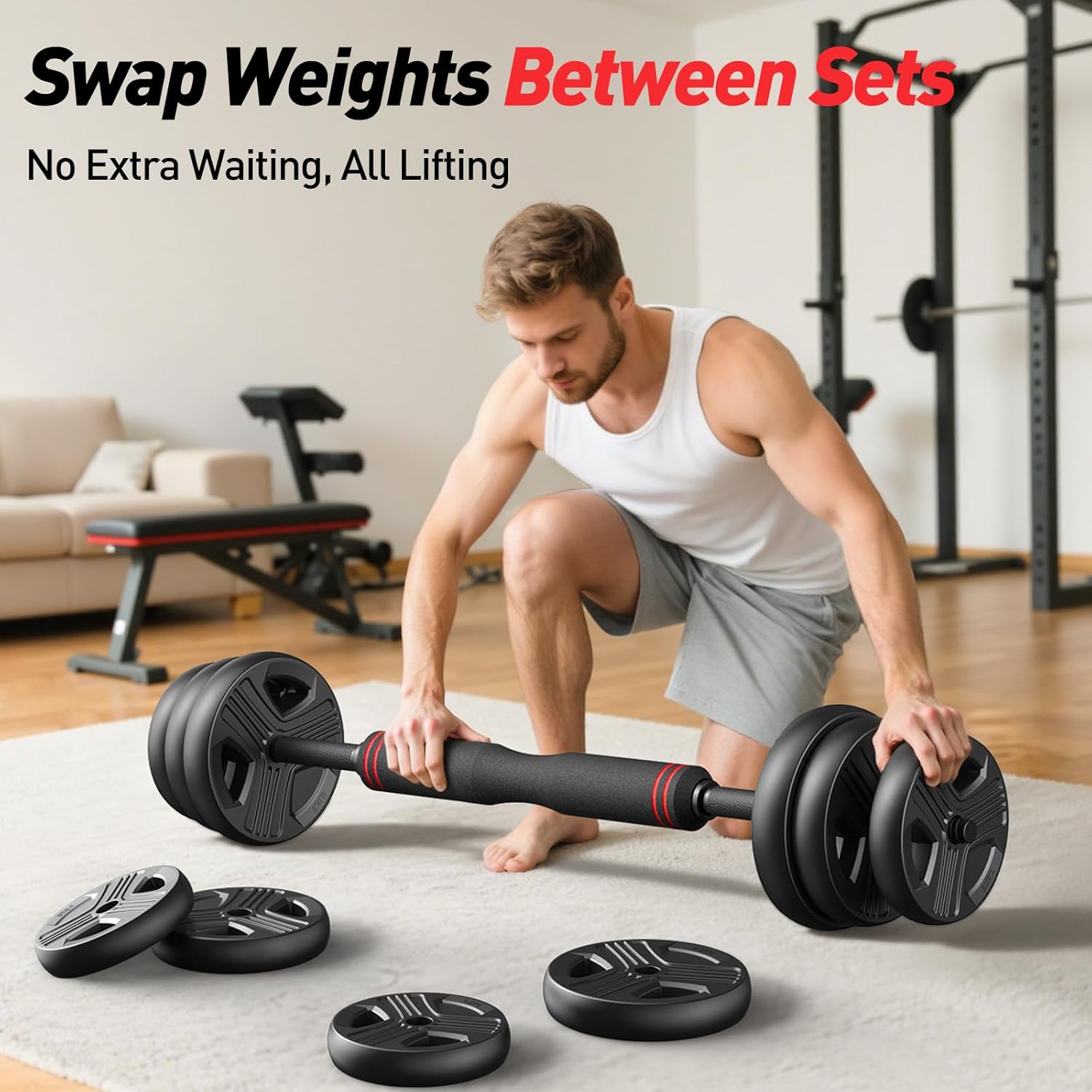 Adjustable dumbbell set,20/35/45/55/70/90lbs Free Weights set with upgraded nut, 5 in 1 Weight Set Used as Kettlebells, Barbell, Push up Stand, Fitness Exercise for Home Gym Suitable Men/Women - Image 5