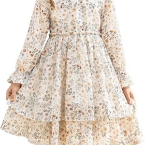 GRACE KARIN Girls Fall Long Sleeve Dress Formal Party Holiday Smocked Waist Midi Dresses 5-12Years